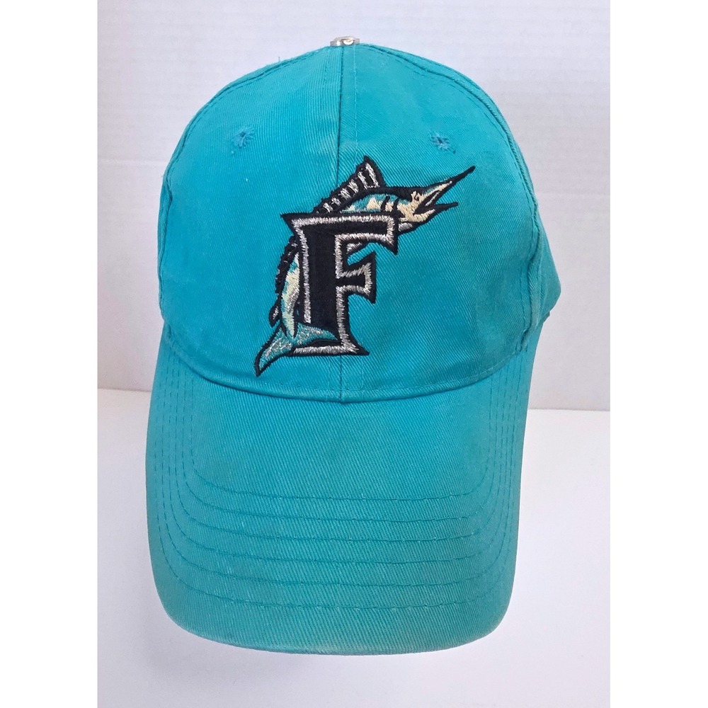 VTG 90S Florida Marlins Teal Snapback Cap Competitor‎ MLB Signed Autographed